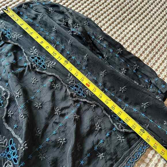 Johnny Was Open Front Embroidered Cardigan Sheer Black Blue Floral High Low Hem - Picture 10 of 10